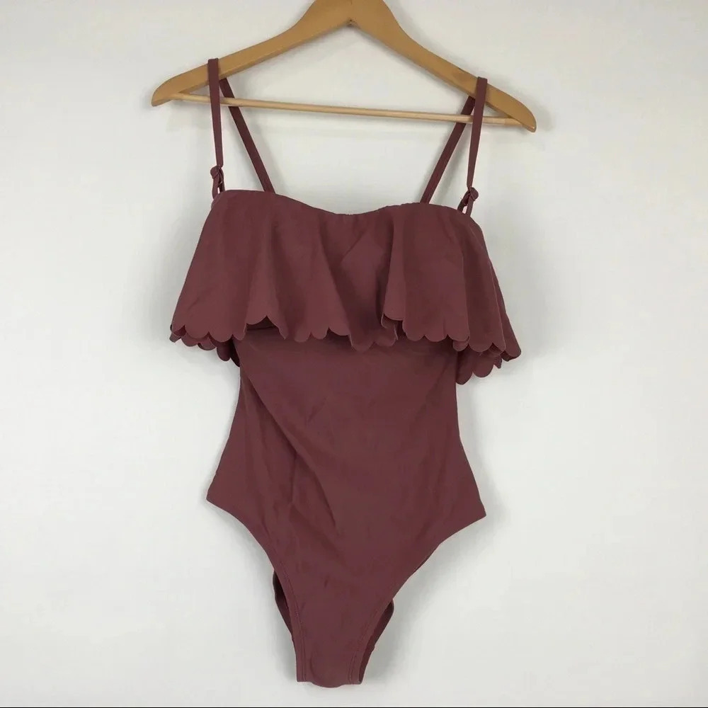 Kona Sol One Piece Ruffle Scalloped Flounce Swimsuit
